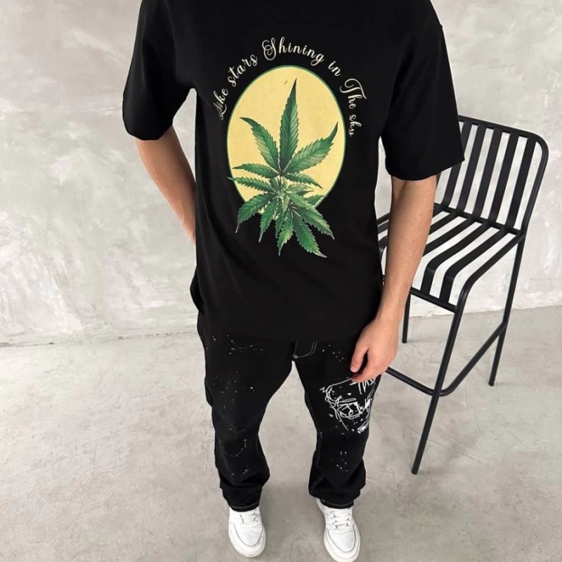 Erkek Baskılı T-Shirt Kısa Kol Bisiklet Yaka Regular Fit Yazlık Tişört - SiyahSiyah Erkek Baskılı T-Shirt Kısa Kol Bisiklet Yaka Regular Fit Yazlık Tişört - SiyahSiyah