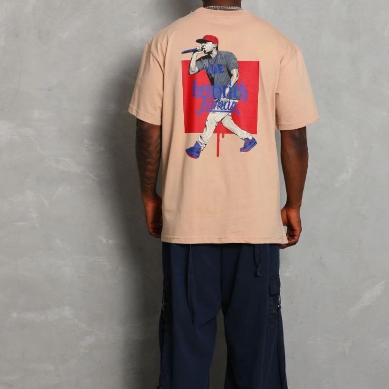Erkek Baskılı Tişört Kısa Kol Bisiklet Yaka Oversize T-Shirt - Bej Erkek Baskılı Tişört Kısa Kol Bisiklet Yaka Oversize T-Shirt - Bej
