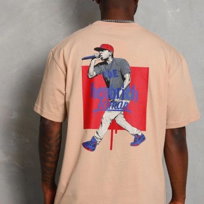 Erkek Baskılı Tişört Kısa Kol Bisiklet Yaka Oversize T-Shirt - Bej Erkek Baskılı Tişört Kısa Kol Bisiklet Yaka Oversize T-Shirt - Bej