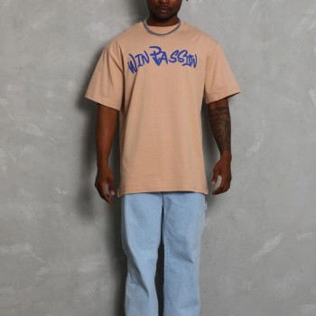 Erkek Baskılı Tişört Kısa Kol Bisiklet Yaka Oversize T-Shirt - Bej Erkek Baskılı Tişört Kısa Kol Bisiklet Yaka Oversize T-Shirt - Bej