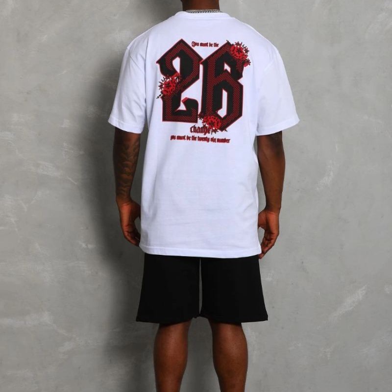 Erkek Baskılı Tişört Kısa Kol Bisiklet Yaka Oversize T-Shirt - Beyaz Erkek Baskılı Tişört Kısa Kol Bisiklet Yaka Oversize T-Shirt - Beyaz