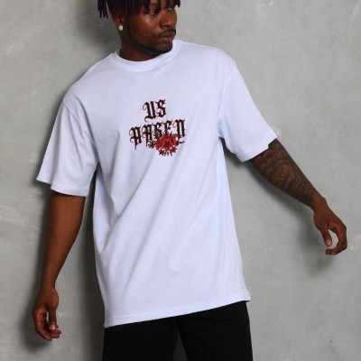 Erkek Baskılı Tişört Kısa Kol Bisiklet Yaka Oversize T-Shirt - Beyaz Erkek Baskılı Tişört Kısa Kol Bisiklet Yaka Oversize T-Shirt - Beyaz