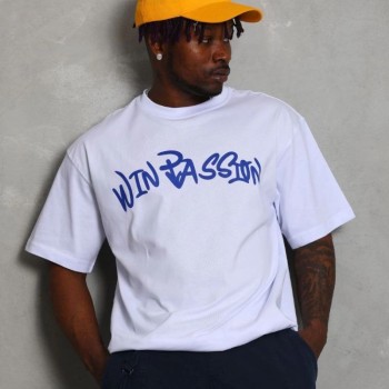 Erkek Baskılı Tişört Kısa Kol Bisiklet Yaka Oversize T-Shirt - Beyaz