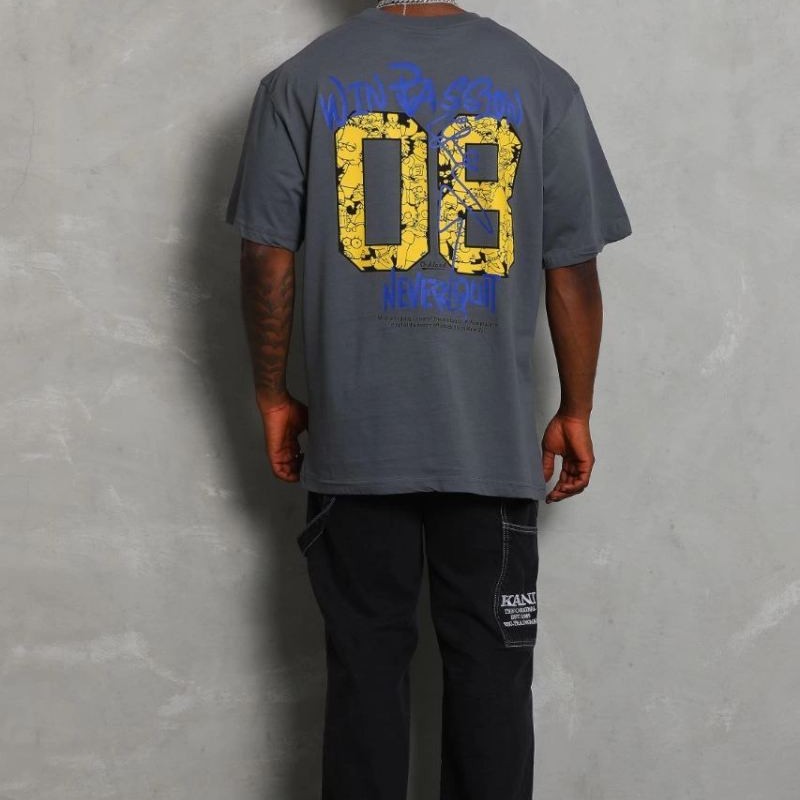 Erkek Baskılı Tişort Kısa Kol Bisiklet Yaka Oversize T-Shirt - Füme Erkek Baskılı Tişort Kısa Kol Bisiklet Yaka Oversize T-Shirt - Füme