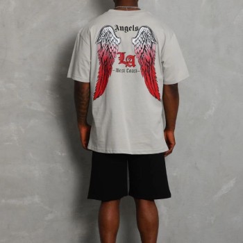 Erkek Baskılı Tişört Kısa Kol Bisiklet Yaka Oversize T-Shirt - Gri Erkek Baskılı Tişört Kısa Kol Bisiklet Yaka Oversize T-Shirt - Gri