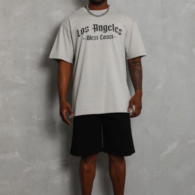 Erkek Baskılı Tişört Kısa Kol Bisiklet Yaka Oversize T-Shirt - Gri Erkek Baskılı Tişört Kısa Kol Bisiklet Yaka Oversize T-Shirt - Gri
