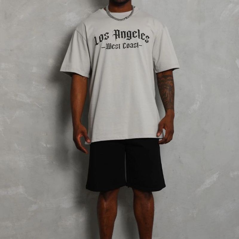 Erkek Baskılı Tişört Kısa Kol Bisiklet Yaka Oversize T-Shirt - Gri Erkek Baskılı Tişört Kısa Kol Bisiklet Yaka Oversize T-Shirt - Gri