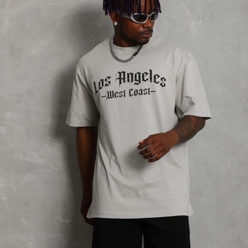 Erkek Baskılı Tişört Kısa Kol Bisiklet Yaka Oversize T-Shirt - Gri Erkek Baskılı Tişört Kısa Kol Bisiklet Yaka Oversize T-Shirt - Gri