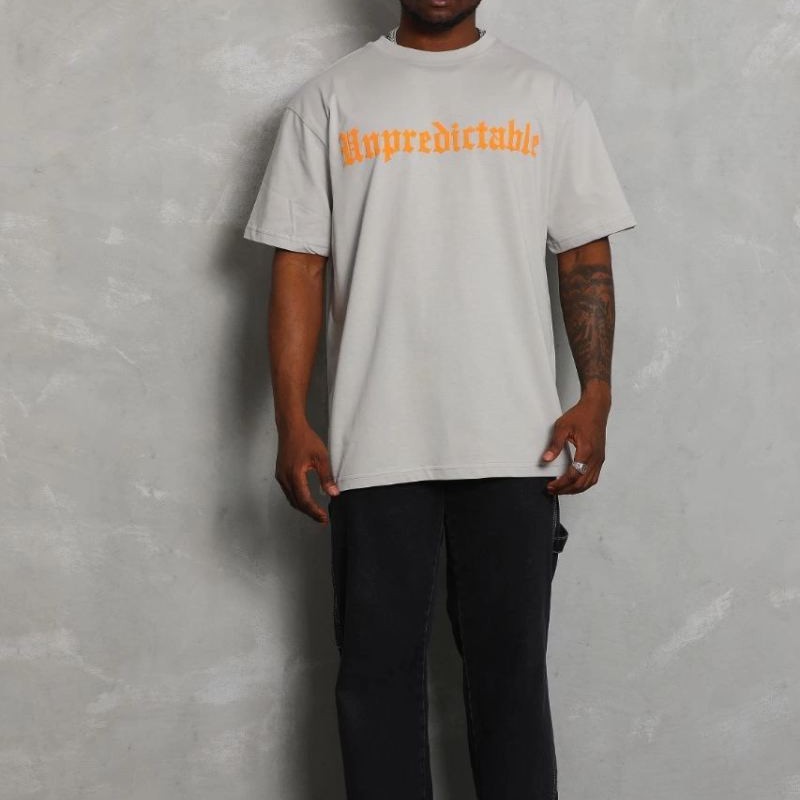 Erkek Baskılı Tişört Kısa Kol Bisiklet Yaka Oversize T-Shirt - Gri Erkek Baskılı Tişört Kısa Kol Bisiklet Yaka Oversize T-Shirt - Gri
