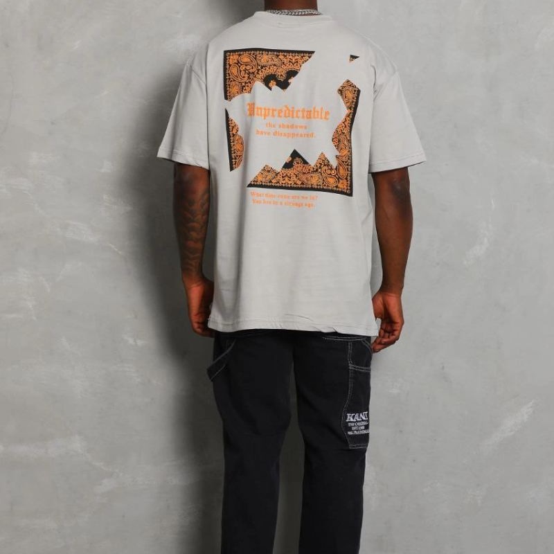 Erkek Baskılı Tişört Kısa Kol Bisiklet Yaka Oversize T-Shirt - Gri Erkek Baskılı Tişört Kısa Kol Bisiklet Yaka Oversize T-Shirt - Gri