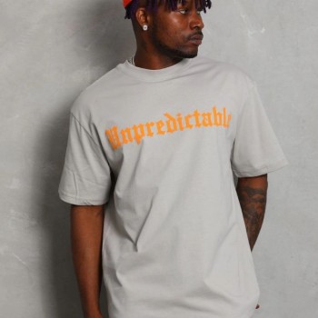 Erkek Baskılı Tişört Kısa Kol Bisiklet Yaka Oversize T-Shirt - Gri