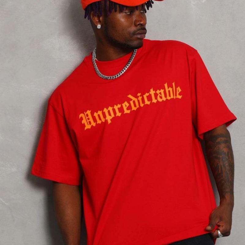 Erkek Baskılı Tişört Kısa Kol Bisiklet Yaka Oversize T-Shirt - Kırmızı Erkek Baskılı Tişört Kısa Kol Bisiklet Yaka Oversize T-Shirt - Kırmızı