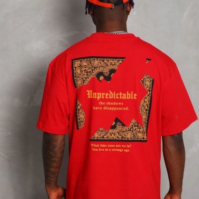 Erkek Baskılı Tişört Kısa Kol Bisiklet Yaka Oversize T-Shirt - Kırmızı Erkek Baskılı Tişört Kısa Kol Bisiklet Yaka Oversize T-Shirt - Kırmızı
