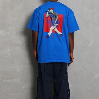 Erkek Baskılı Tişört Kısa Kol Bisiklet Yaka Oversize T-Shirt - Mavi Erkek Baskılı Tişört Kısa Kol Bisiklet Yaka Oversize T-Shirt - Mavi
