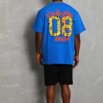 Erkek Baskılı Tişört Kısa Kol Bisiklet Yaka Oversize T-Shirt - Mavi Erkek Baskılı Tişört Kısa Kol Bisiklet Yaka Oversize T-Shirt - Mavi