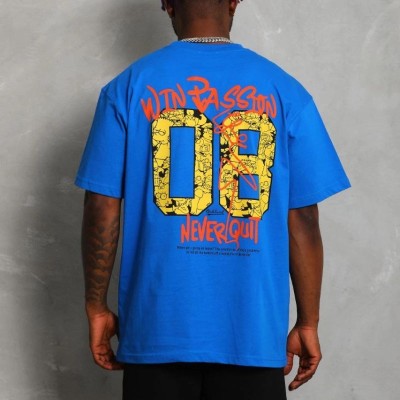 Erkek Baskılı Tişört Kısa Kol Bisiklet Yaka Oversize T-Shirt - Mavi Erkek Baskılı Tişört Kısa Kol Bisiklet Yaka Oversize T-Shirt - Mavi