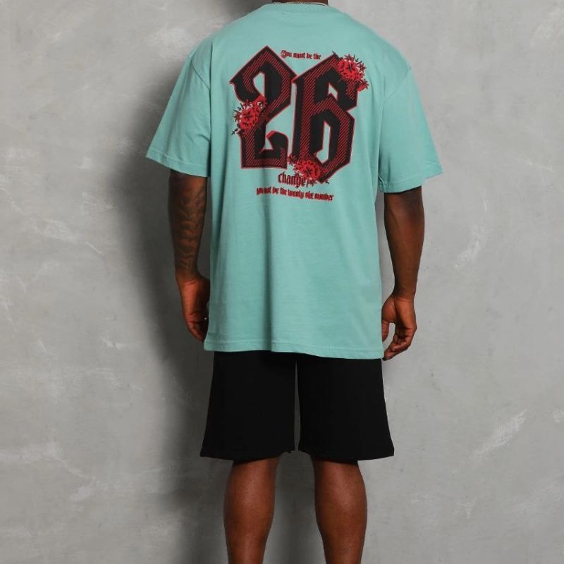 Erkek Baskılı Tişört Kısa Kol Bisiklet Yaka Oversize T-Shirt - Mint Yeşili Erkek Baskılı Tişört Kısa Kol Bisiklet Yaka Oversize T-Shirt - Mint Yeşili