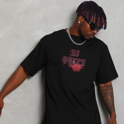 Erkek Baskılı Tişört Kısa Kol Bisiklet Yaka Oversize T-Shirt - Siyah Erkek Baskılı Tişört Kısa Kol Bisiklet Yaka Oversize T-Shirt - Siyah