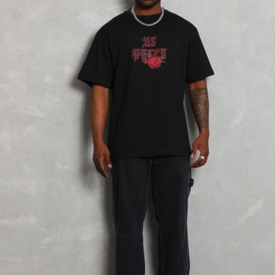 Erkek Baskılı Tişört Kısa Kol Bisiklet Yaka Oversize T-Shirt - Siyah Erkek Baskılı Tişört Kısa Kol Bisiklet Yaka Oversize T-Shirt - Siyah