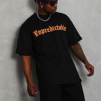 Erkek Baskılı Tişört Kısa Kol Bisiklet Yaka Oversize T-Shirt - Siyah Erkek Baskılı Tişört Kısa Kol Bisiklet Yaka Oversize T-Shirt - Siyah