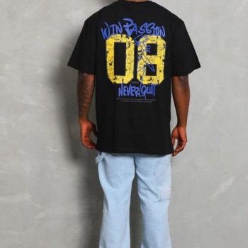 Erkek Baskılı Tişört Kısa Kol Bisiklet Yaka Oversize T-Shirt - Siyah Erkek Baskılı Tişört Kısa Kol Bisiklet Yaka Oversize T-Shirt - Siyah