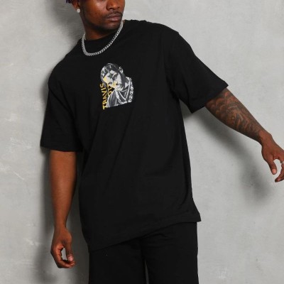 Erkek Baskılı Tişört Kısa Kol Bisiklet Yaka Oversize T-Shirt - Siyah Erkek Baskılı Tişört Kısa Kol Bisiklet Yaka Oversize T-Shirt - Siyah
