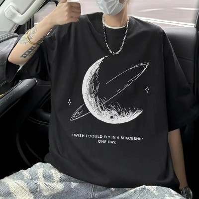Erkek Baskılı Tişört Kısa Kol Bisiklet Yaka Oversize T-Shirt - - Siyah Erkek Baskılı Tişört Kısa Kol Bisiklet Yaka Oversize T-Shirt - - Siyah