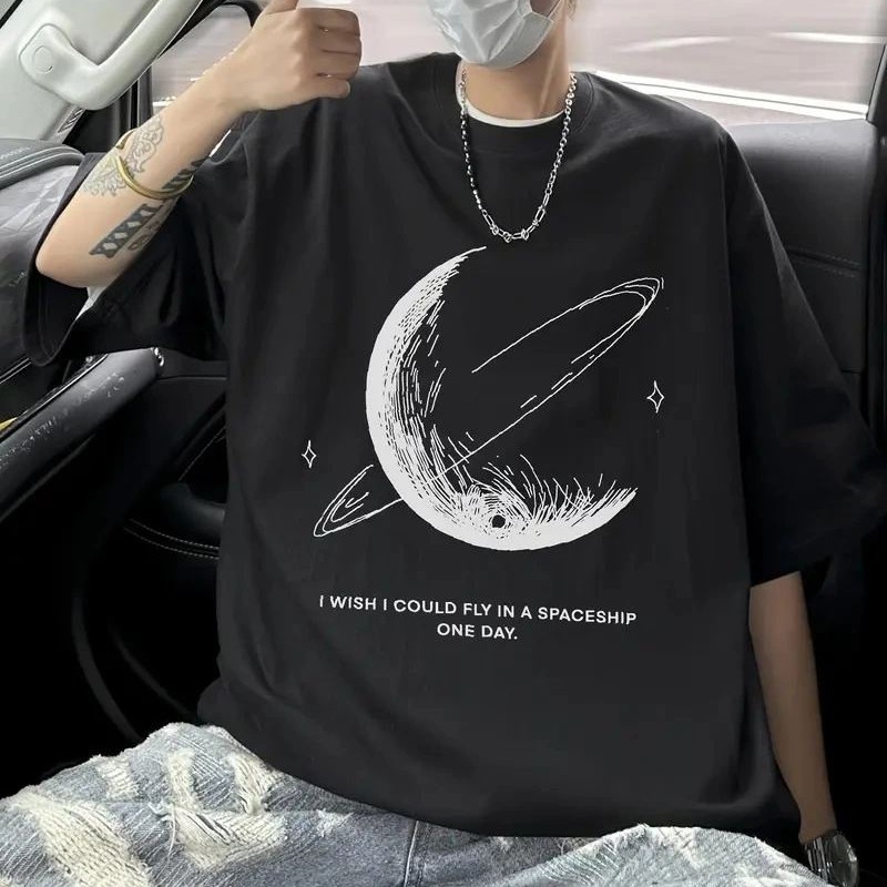 Erkek Baskılı Tişört Kısa Kol Bisiklet Yaka Oversize T-Shirt - - Siyah Erkek Baskılı Tişört Kısa Kol Bisiklet Yaka Oversize T-Shirt - - Siyah