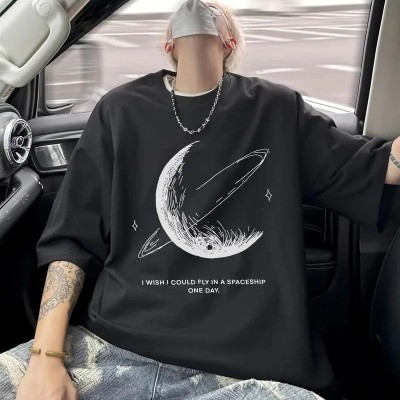 Erkek Baskılı Tişört Kısa Kol Bisiklet Yaka Oversize T-Shirt - - Siyah Erkek Baskılı Tişört Kısa Kol Bisiklet Yaka Oversize T-Shirt - - Siyah