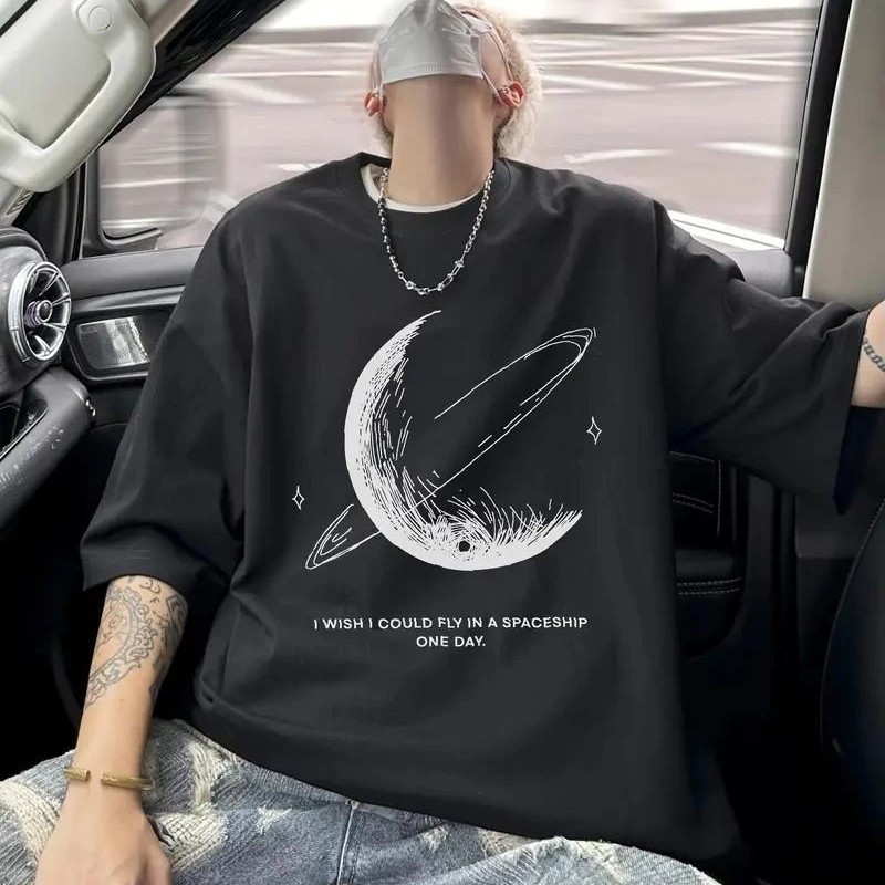 Erkek Baskılı Tişört Kısa Kol Bisiklet Yaka Oversize T-Shirt - - Siyah Erkek Baskılı Tişört Kısa Kol Bisiklet Yaka Oversize T-Shirt - - Siyah