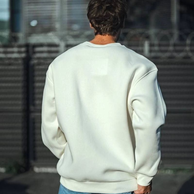 Erkek Bisiklet Yaka 3 İplik Pamuklu Basic SweatShirt - Beyaz Erkek Bisiklet Yaka 3 İplik Pamuklu Basic SweatShirt - Beyaz