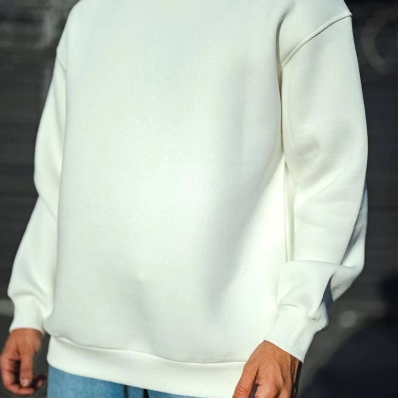 Erkek Bisiklet Yaka 3 İplik Pamuklu Basic SweatShirt - Beyaz Erkek Bisiklet Yaka 3 İplik Pamuklu Basic SweatShirt - Beyaz
