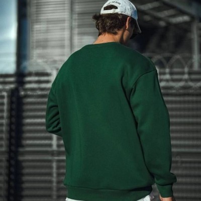 Erkek Bisiklet Yaka 3 İplik Pamuklu Basic SweatShirt - Haki