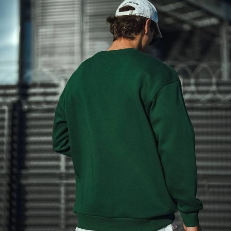 Erkek Bisiklet Yaka 3 İplik Pamuklu Basic SweatShirt - Haki