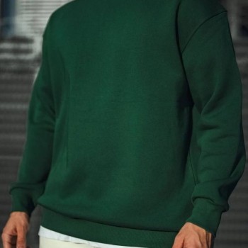 Erkek Bisiklet Yaka 3 İplik Pamuklu Basic SweatShirt - Haki