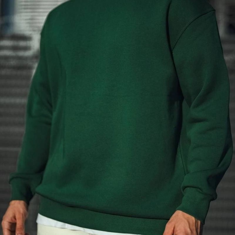 Erkek Bisiklet Yaka 3 İplik Pamuklu Basic SweatShirt - Haki