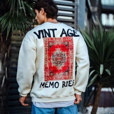 Erkek Bisiklet Yaka 3 İplik pamuklu Baskılı SweatShirt - Beyaz Erkek Bisiklet Yaka 3 İplik pamuklu Baskılı SweatShirt - Beyaz