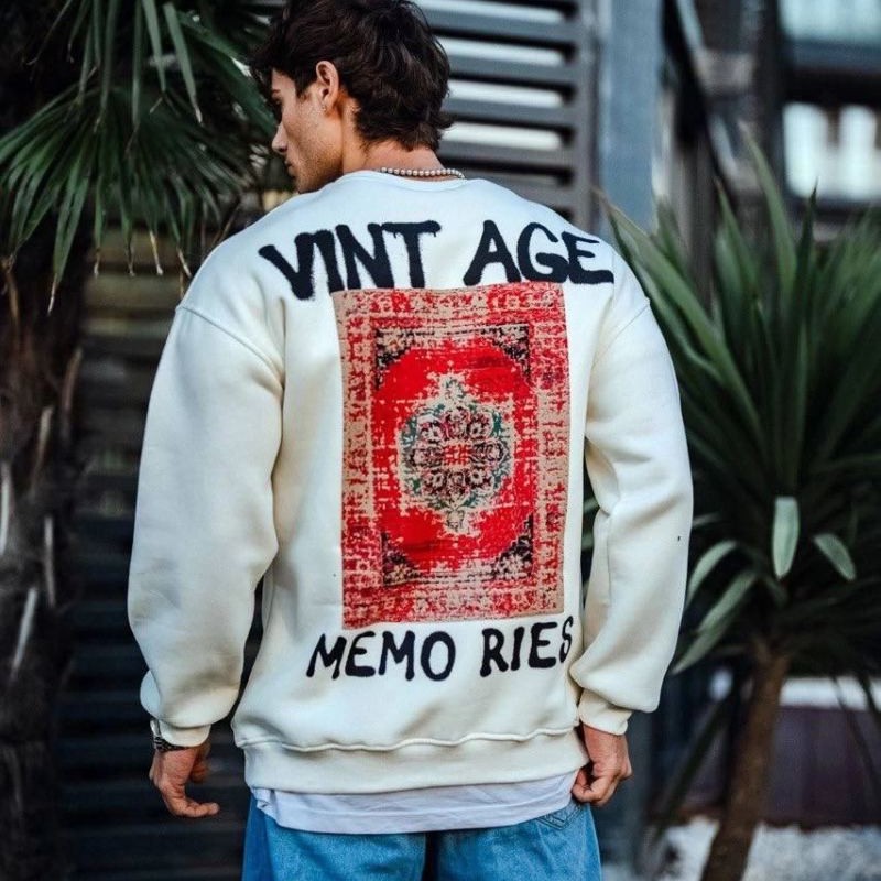 Erkek Bisiklet Yaka 3 İplik pamuklu Baskılı SweatShirt - Beyaz Erkek Bisiklet Yaka 3 İplik pamuklu Baskılı SweatShirt - Beyaz