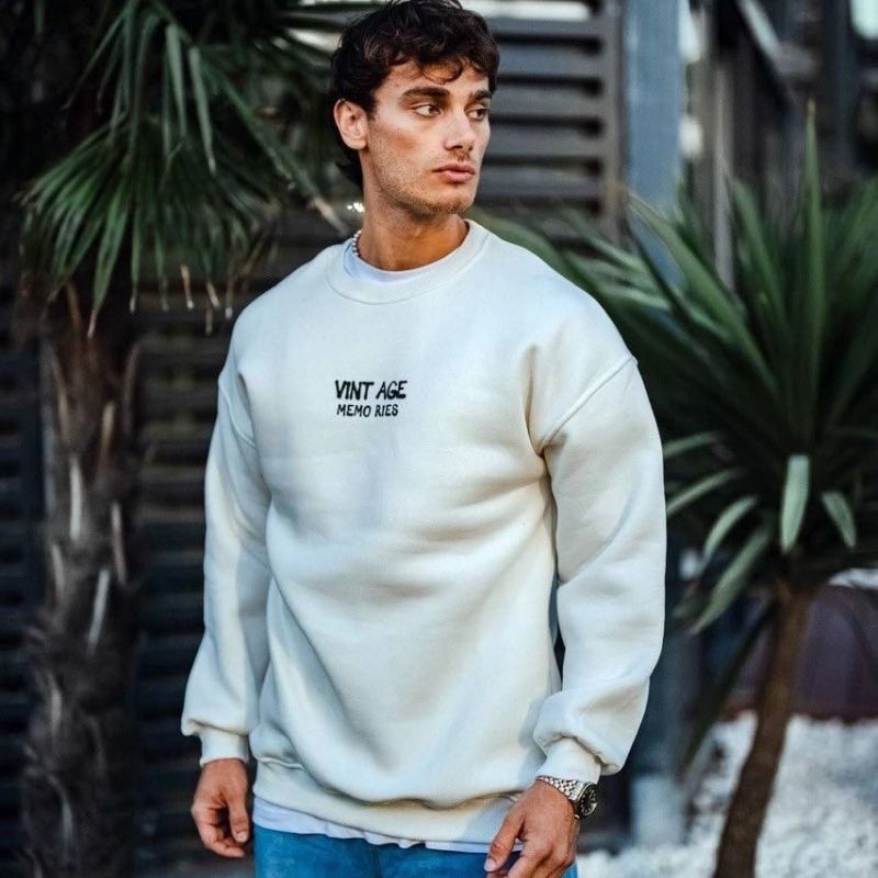 Erkek Bisiklet Yaka 3 İplik pamuklu Baskılı SweatShirt - Beyaz Erkek Bisiklet Yaka 3 İplik pamuklu Baskılı SweatShirt - Beyaz