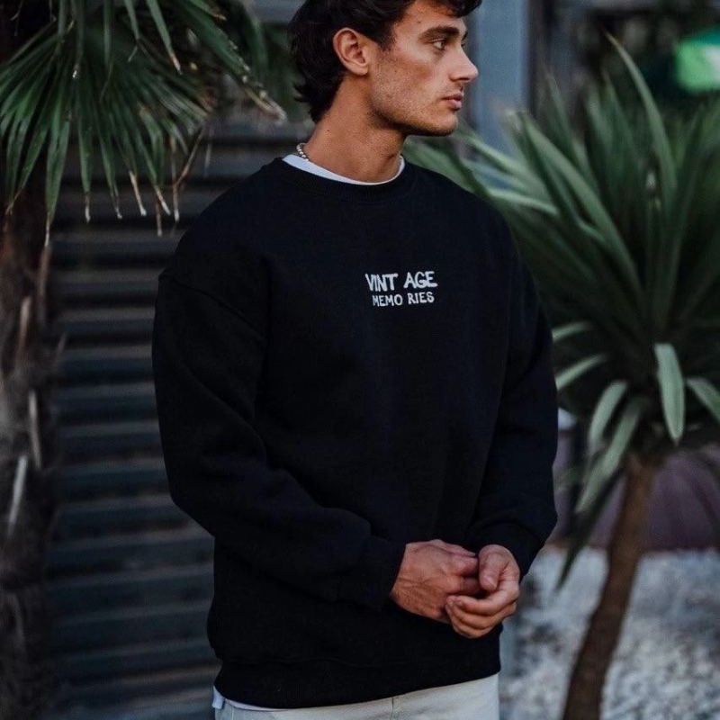 Erkek Bisiklet Yaka 3 İplik Pamuklu Baskılı SweatShirt - Siyah Erkek Bisiklet Yaka 3 İplik Pamuklu Baskılı SweatShirt - Siyah