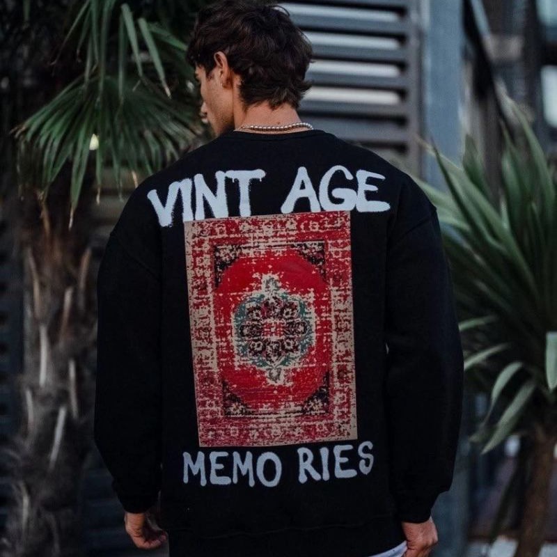 Erkek Bisiklet Yaka 3 İplik Pamuklu Baskılı SweatShirt - Siyah Erkek Bisiklet Yaka 3 İplik Pamuklu Baskılı SweatShirt - Siyah