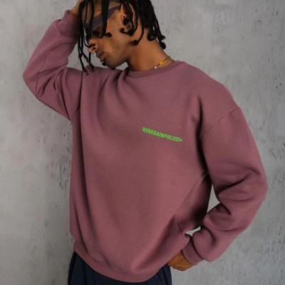 Erkek Bisiklet Yaka Baskılı 3 iplik pamuklu Sweatshirt - Gül Kurusu Erkek Bisiklet Yaka Baskılı 3 iplik pamuklu Sweatshirt - Gül Kurusu