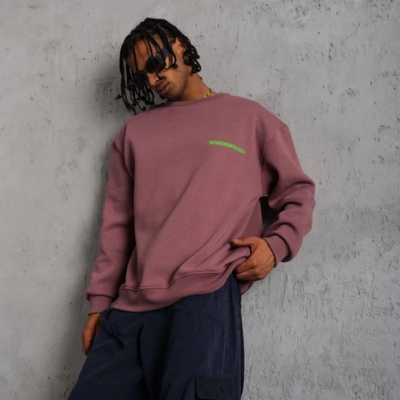 Erkek Bisiklet Yaka Baskılı 3 iplik pamuklu Sweatshirt - Gül Kurusu Erkek Bisiklet Yaka Baskılı 3 iplik pamuklu Sweatshirt - Gül Kurusu
