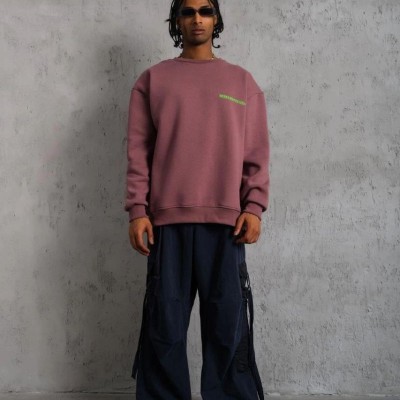Erkek Bisiklet Yaka Baskılı 3 iplik pamuklu Sweatshirt - Gül Kurusu Erkek Bisiklet Yaka Baskılı 3 iplik pamuklu Sweatshirt - Gül Kurusu