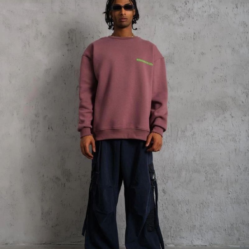 Erkek Bisiklet Yaka Baskılı 3 iplik pamuklu Sweatshirt - Gül Kurusu Erkek Bisiklet Yaka Baskılı 3 iplik pamuklu Sweatshirt - Gül Kurusu