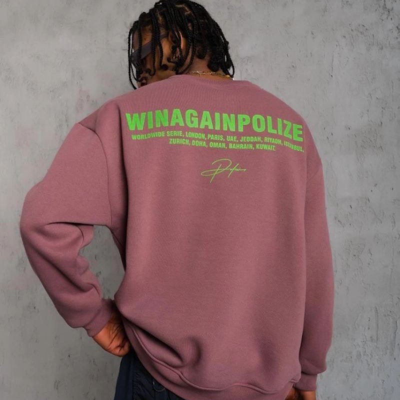 Erkek Bisiklet Yaka Baskılı 3 iplik pamuklu Sweatshirt - Gül Kurusu Erkek Bisiklet Yaka Baskılı 3 iplik pamuklu Sweatshirt - Gül Kurusu
