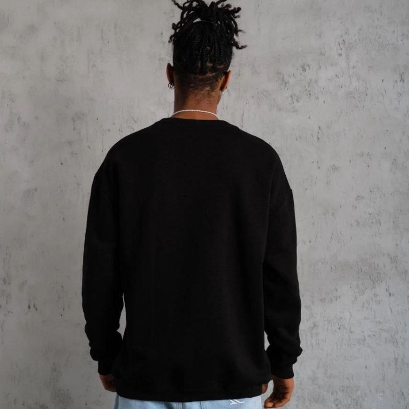 Erkek Bisiklet Yaka Baskılı 3 İplik Pamuklu Sweatshirt - Siyah Erkek Bisiklet Yaka Baskılı 3 İplik Pamuklu Sweatshirt - Siyah