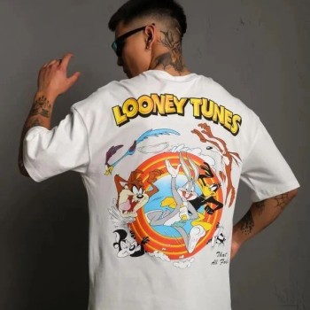 Erkek Bisiklet Yaka Baskılı Oversize Kısa kol T-Shirt - Beyaz Erkek Bisiklet Yaka Baskılı Oversize Kısa kol T-Shirt - Beyaz