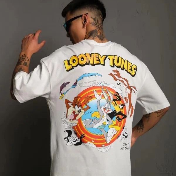 Erkek Bisiklet Yaka Baskılı Oversize Kısa kol T-Shirt - Beyaz Erkek Bisiklet Yaka Baskılı Oversize Kısa kol T-Shirt - Beyaz