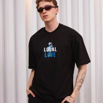 ERKEK Bisiklet Yaka Baskılı Oversize Kısa kol T-Shirt - Siyah ERKEK Bisiklet Yaka Baskılı Oversize Kısa kol T-Shirt - Siyah